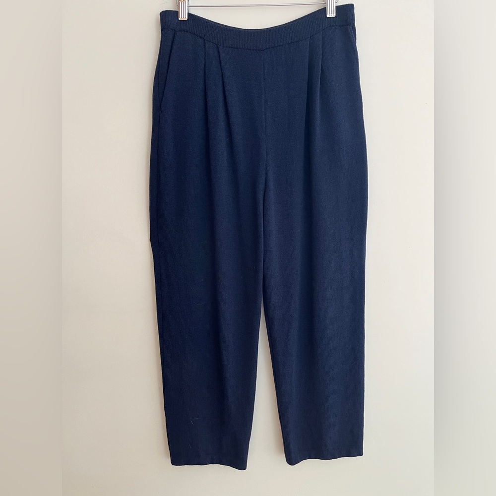 ST. JOHN Basics Santana Knit Navy Blue Pants Pleated Front Pockets Hight Waist